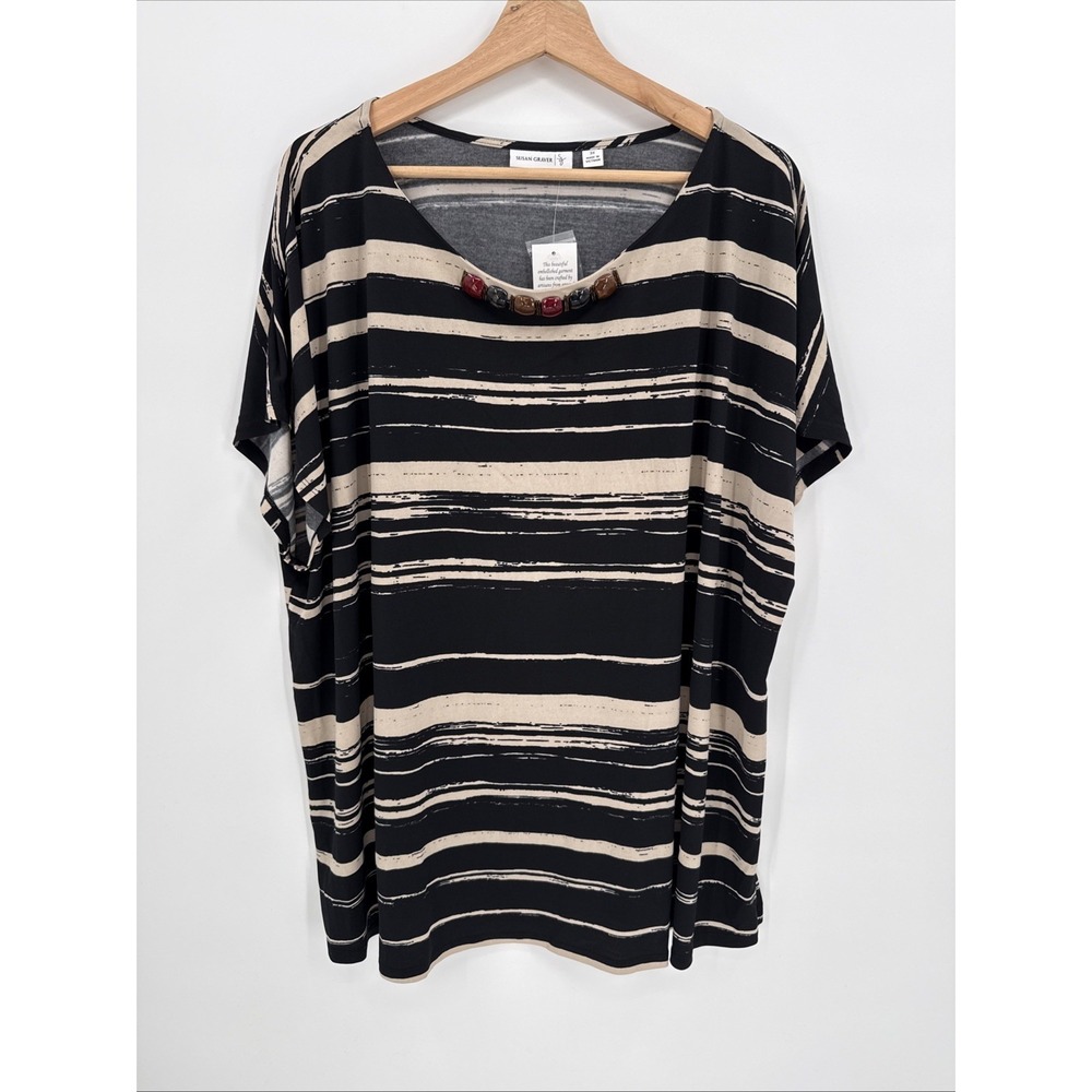 Susan Graver Womens Liquid Knit Jewel Detail Blouse Size 3X Boho Career Office